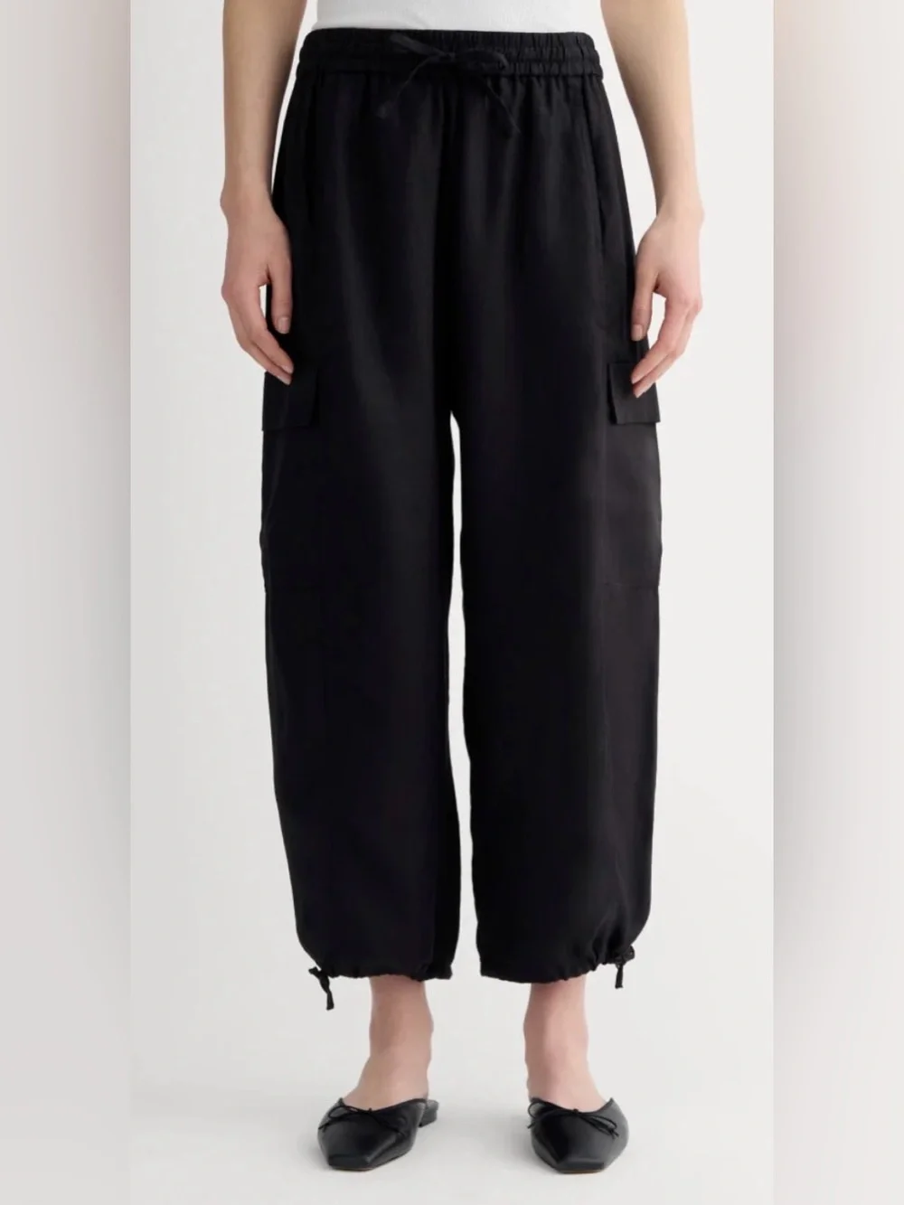 New Everlane THE CARGO CURVE PANT IN LINEN Black Size L